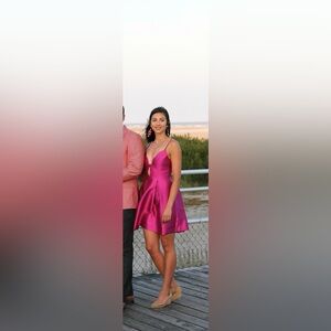 Minuet Fuchsia Dress with plunging neck line